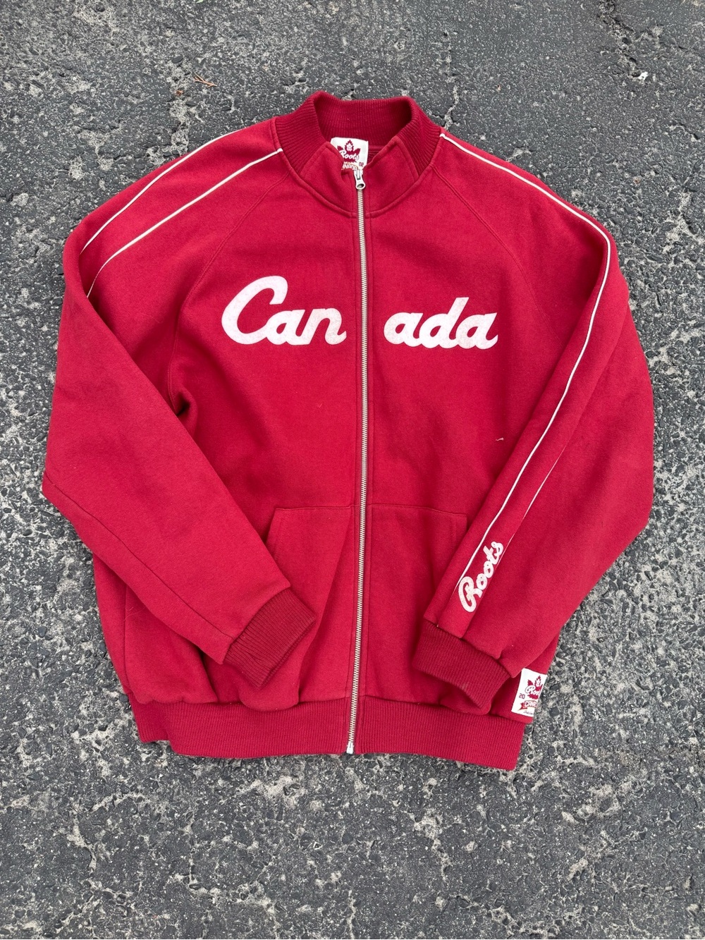 2002 roots Olympics Canada Red Zip-Up Jacket with White Script